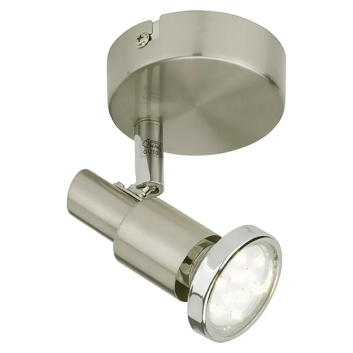 Tween Light Regleta LED - 3 W, L x An x Al: 95 x 80 x 105 mm, Níquel mate - Primer plano de una moderna lámpara de techo LED niquelada con foco ajustable, que presenta una estética limpia y minimalista para interiores.