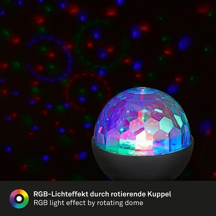 Briloner LED-Tischleuchte - 3 W, Höhe: 16 cm, RGB - Effektvolles RGB-Lichtspiel durch rotierende Kuppel, ideal für Partys.