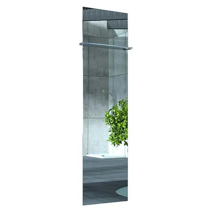 Szagato Designheizkörper Manhattan 3 - B x H: 470 x 1.800 mm, Wärmeleistung bei Vorlauftemperatur von 75 °C (D: 50): 1.118 W, Mit 1 Handtuchhalter (15 mm) - Ein schlanker, rahmenloser Spiegel mit einer klaren Reflektion, der ein modernes und minimalistisches Ambiente erzeugt. Perfekt für stilvolle Räume.