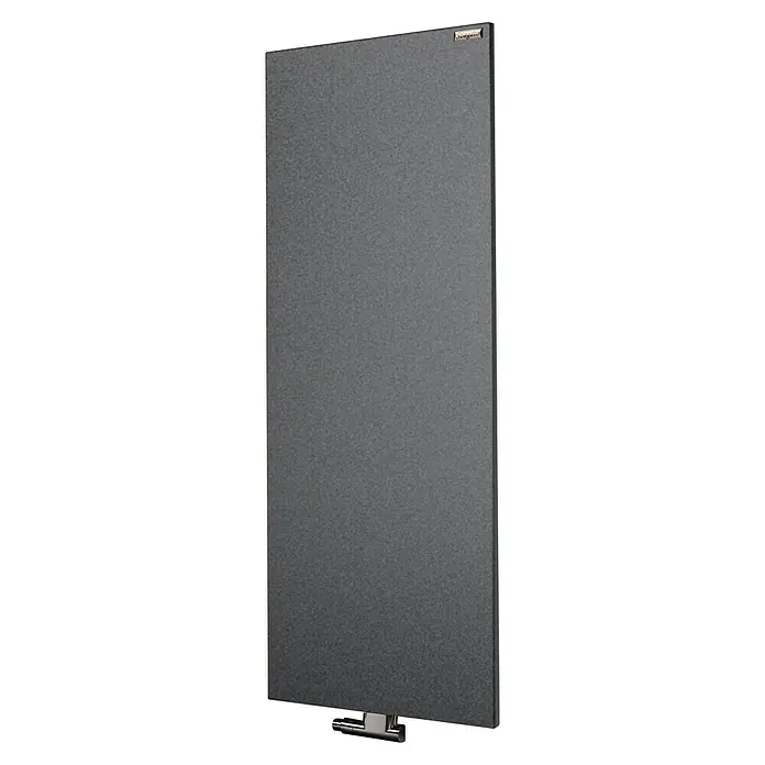 Szagato Designheizkörper Manhattan 2 - B x H: 470 x 1.200 mm, Wärmeleistung bei Vorlauftemperatur von 75 °C (D: 50): 799 W, Moonstone-Grau, Ohne Handtuchhalter - Aufnahme eines modernen Heizkörpers in Anthrazit. Das schlichte Design fügt sich nahtlos in jeden Raum ein und sorgt für behagliche Wärme.