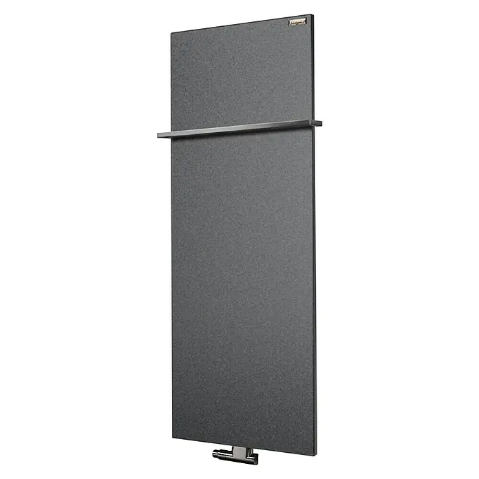 Szagato Designheizkörper Manhattan 2 - B x H: 470 x 1.200 mm, Wärmeleistung bei Vorlauftemperatur von 75 °C (D: 50): 799 W, Moonstone-Grau, Mit 1 Handtuchhalter (15 mm) - Der Seagates-Handtuchwärmer in stilvollem Grau mit einer praktischen Handtuchstange für wohlige Wärme im Badezimmer.