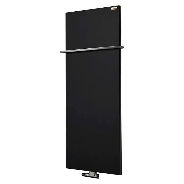 Szagato Designheizkörper Manhattan 2 - B x H: 470 x 1.200 mm, Wärmeleistung bei Vorlauftemperatur von 75 °C (D: 50): 799 W, Schwarz, Mit 1 Handtuchhalter (15 mm) - Schwarzer Segugio Handtuchwärmer mit praktischer Handtuchstange, ideal für moderne Badezimmer. Das schlanke Design sorgt für eine elegante Optik.