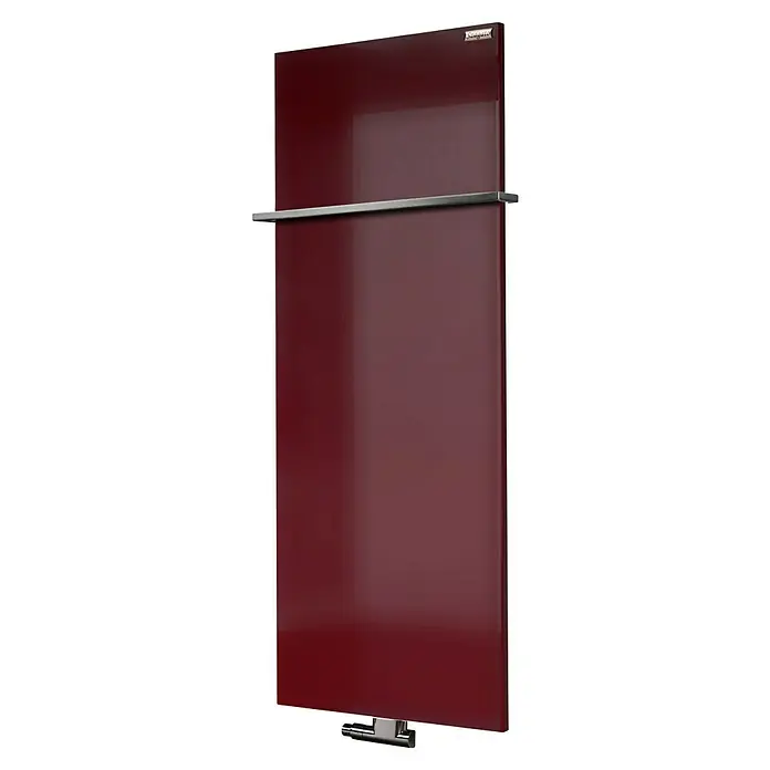Szagato Designheizkörper Manhattan 2 - B x H: 470 x 1.200 mm, Wärmeleistung bei Vorlauftemperatur von 75 °C (D: 50): 799 W, Rot, Mit 1 Handtuchhalter (15 mm) - Dieser Heizkörper in Burgunderrot ist ein modernes Designelement für jeden Raum und bietet effiziente Wärme.