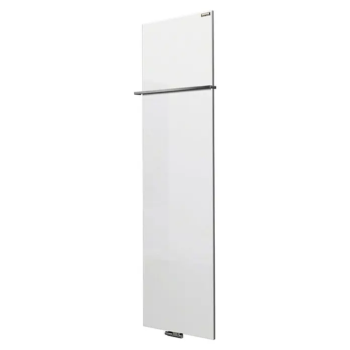 Szagato Designheizkörper Manhattan 3 - B x H: 470 x 1.800 mm, Wärmeleistung bei Vorlauftemperatur von 75 °C (D: 50): 1.118 W, Weiß, Mit 1 Handtuchhalter (15 mm) - Ein eleganter, weißer Handtuchwärmer mit integrierter Handtuchstange, ideal für moderne Badezimmer zur stilvollen und effizienten Trocknung.