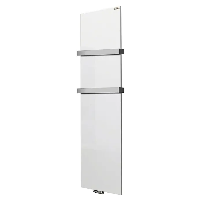 Szagato Designheizkörper Manhattan 3 - B x H: 470 x 1.800 mm, Wärmeleistung bei Vorlauftemperatur von 75 °C (D: 50): 1.118 W, Weiß, Mit 2 Handtuchhalter (50 mm) - Der elegante, weiße Infrarotheizkörper mit Handtuchhalter bietet eine stilvolle und effiziente Wärmelösung für Ihr Badezimmer und sorgt für warme Handtücher.