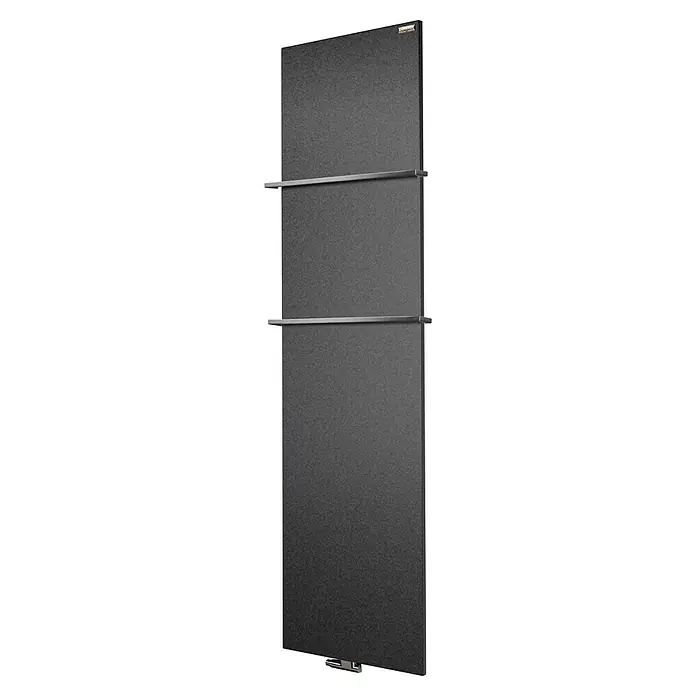 Szagato Designheizkörper Manhattan 3 - B x H: 470 x 1.800 mm, Wärmeleistung bei Vorlauftemperatur von 75 °C (D: 50): 1.118 W, Moonstone-Grau, Mit 2 Handtuchhalter (15 mm) - Schlanker, vertikaler Heizkörper mit minimalistischem Design, perfekt für moderne Badezimmer oder Wohnräume. Elegante Wärme für jeden Raum.