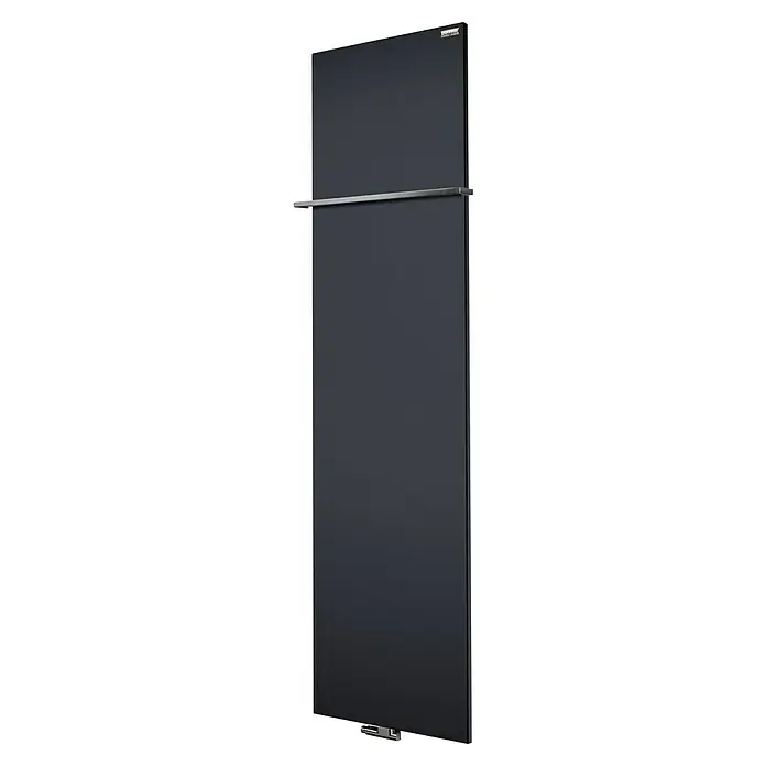 Szagato Designheizkörper Manhattan 3 - B x H: 470 x 1.800 mm, Wärmeleistung bei Vorlauftemperatur von 75 °C (D: 50): 1.118 W, Anthrazit, Mit 1 Handtuchhalter (15 mm) - Stilvoller, schwarzer Heizkörper mit Handtuchhalter, ideal für moderne Badezimmer. Das schlanke Design sorgt für Wärme und Eleganz.