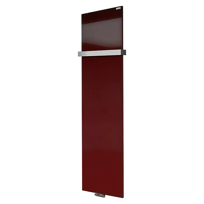 Szagato Designheizkörper Manhattan 3 - B x H: 470 x 1.800 mm, Wärmeleistung bei Vorlauftemperatur von 75 °C (D: 50): 1.118 W, Rot, Mit 1 Handtuchhalter (50 mm) - Elegantes Paneelheizkörper-Design mit Handtuchhalter, ein Blickfang für jedes moderne Badezimmer.