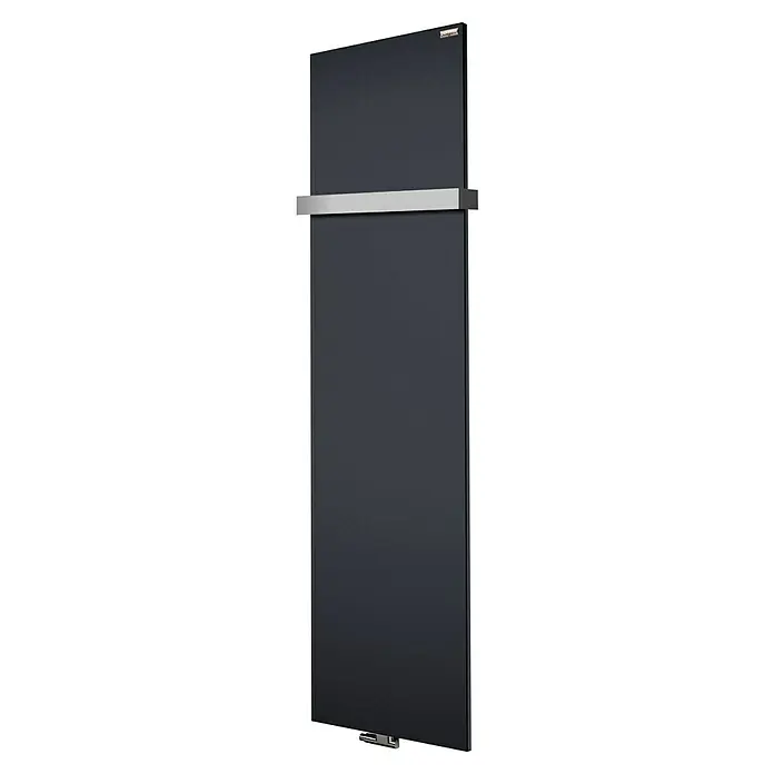 Szagato Designheizkörper Manhattan 3 - B x H: 470 x 1.800 mm, Anthrazit, Mit 1 Handtuchhalter (50 mm) - Elegantes Anthrazit-Handtuchheizkörperdesign mit einer praktischen, polierten Chromablage für zusätzliche Funktionalität.