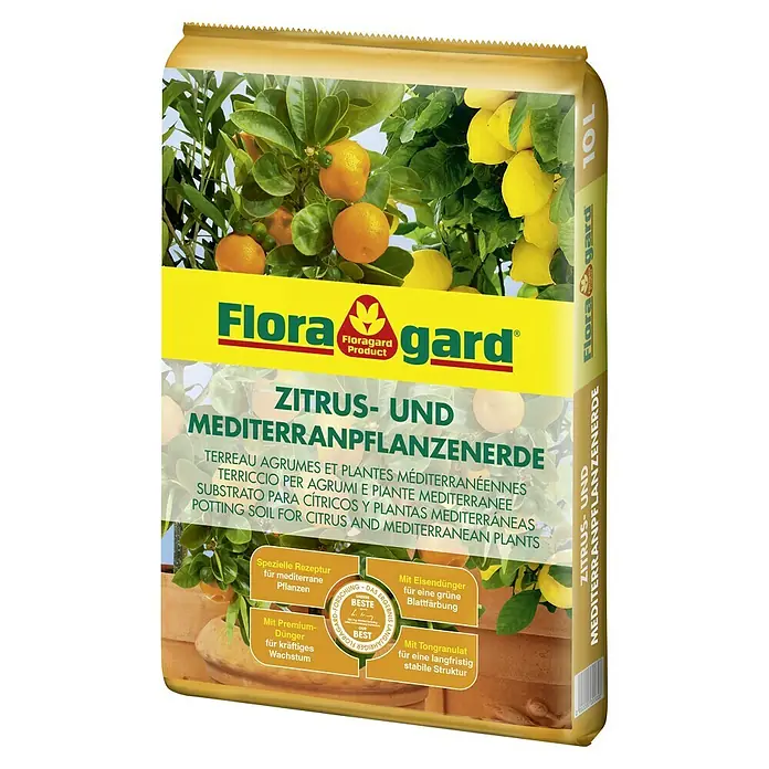 Floragard Zitruspflanzenerde - 10 l - Produktbild von Flora Gard Zitrus- und Mediterranpflanzenerde, 10L-Packung, für Zitrus- und Mittelmeergewächse.