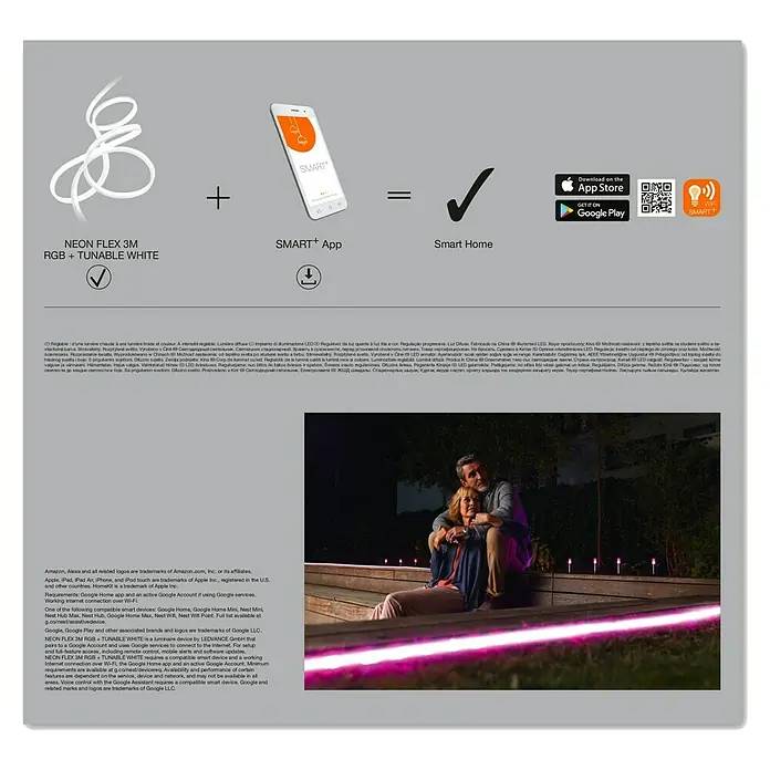 Ledvance Smart+ WiFi Smart-LED-Band Flex - Länge: 3 m, RGBW, 15 W, 500 lm - Intelligentes Zuhause leicht gemacht: Neon Flex 3M RGB mit App-Steuerung für ein smartes, farbenfrohes und anpassbares Ambiente.
