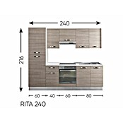 Küchenzeile Rita (Breite: 240 cm, Mit Elektrogeräten, Eiche Grau-Nachbildung)