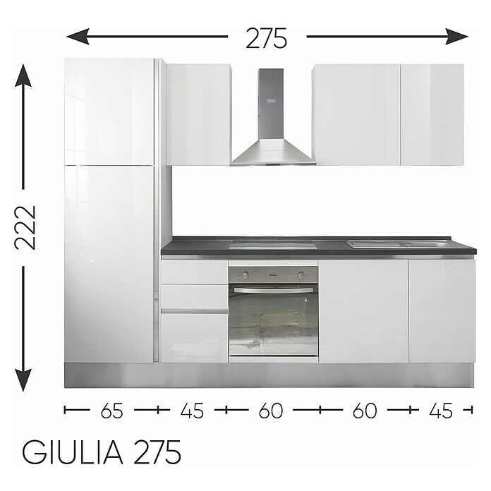Küchenzeile Giulia (Breite: 275 cm, Anschlag links, Weiß)