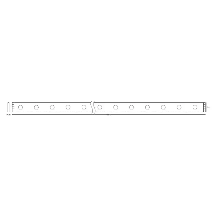Ledvance Smart+ WiFi LED-Band Flex Erweiterung - Länge: 1 m, RGB - Abbildung einer langen, rechteckigen Leiste mit mehreren runden Aussparungen und Maßangaben für ihre Abmessungen.