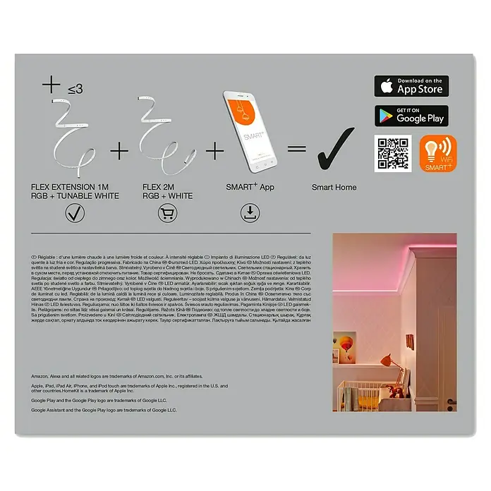 Ledvance Smart+ WiFi LED-Band Flex Erweiterung - Länge: 1 m, RGB - Produktbild einer SMART+ LED-Lichtleiste, die Flexibilität und intelligente Steuerung für Ihr Zuhause bietet.