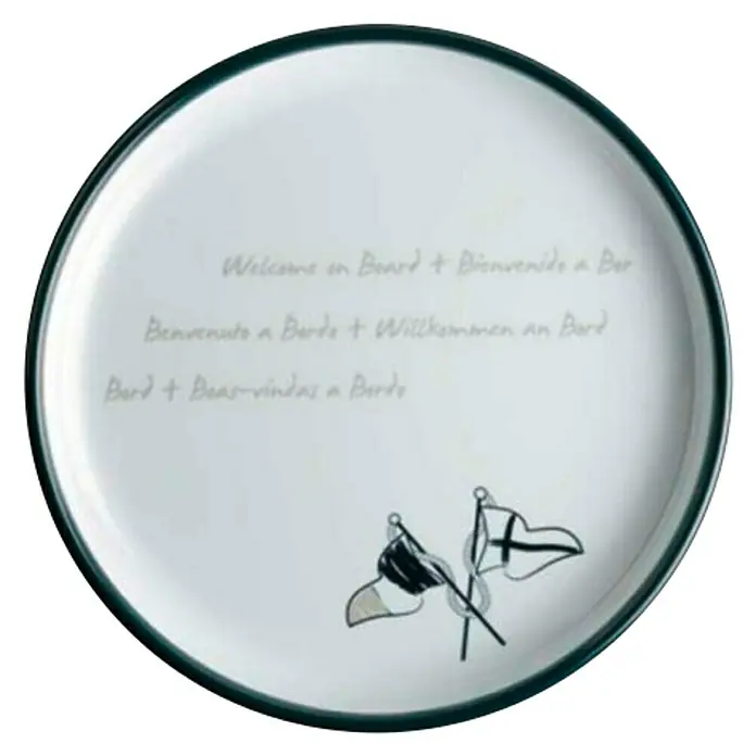 Marine Business Welcome on Board Plato redondo - 6 ud., Diámetro: 21 cm - Plato con "Welcome on Board" en varios idiomas y banderas marítimas, ideal para decoraciones náuticas.