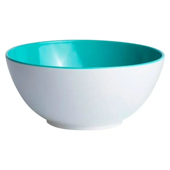 Marine Business Summer Set de bols - Plástico, Azul Acqua - Primer plano de un tazón blanco con interior turquesa, ideal para cereales, sopa o ensalada. Un verdadero atractivo en la mesa.