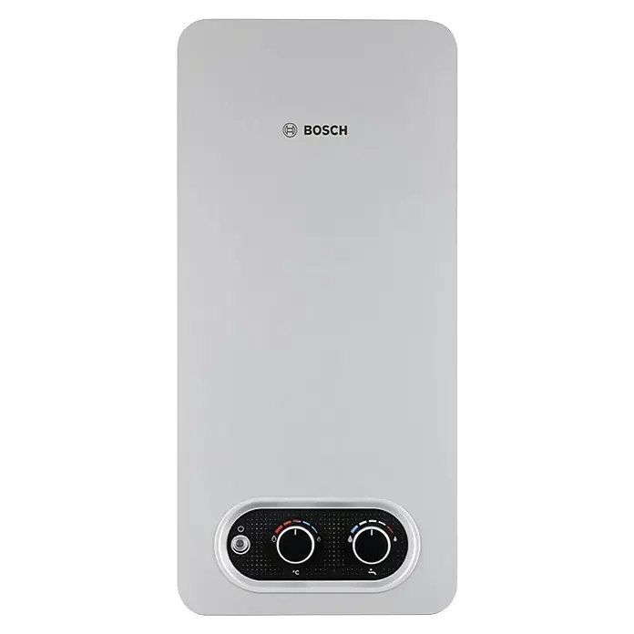 Bosch Calentador atmosférico Therm 4200 11 - 19,2 kW, Caudal de agua: 2,6 l/min, Gas butano - Una imagen de un calentador de agua Bosch. Tiene un diseño compacto, con controles intuitivos para un fácil ajuste de la temperatura.