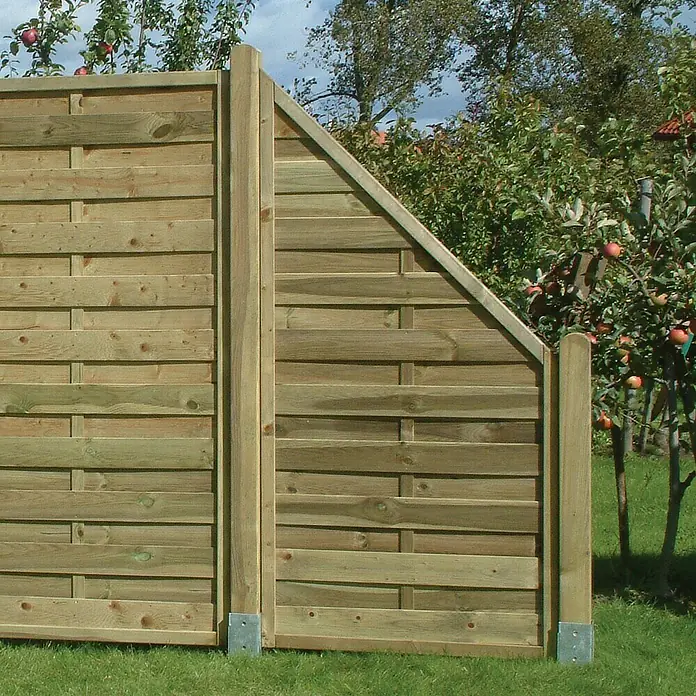 Joda Sichtschutzelement Hamburg - 90 x 90/180 cm, Holz, Grün, Gerade - Holzzaun-Element in hellbrauner Farbe für den Garten. Der Zaun besteht aus horizontalen Holzlatten und senkrechten Pfosten.