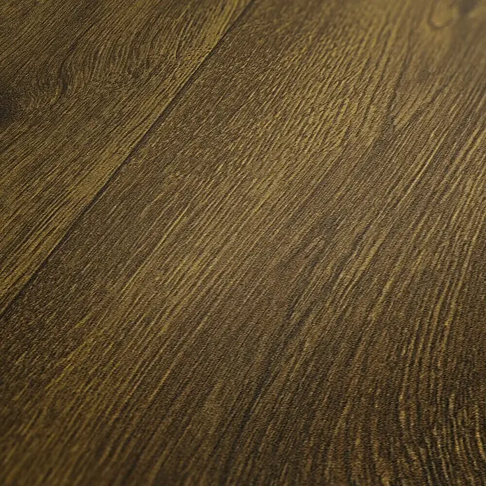 A.S. Création Elements Vliestapete Wood - Braun, Holzoptik, 10,05 x 0,53 m - Nahaufnahme eines Laminatbodens mit Holzmaserung. Das Laminat ist braun und hat eine leicht strukturierte Oberfläche.