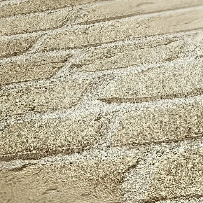 A.S. Création Elements Vliestapete Backsteinmauer II - Beige/Creme, Steinoptik, 10,05 x 0,53 m - Nahaufnahme einer beigen Backsteinmauer mit sichtbarer Textur und Fugen, ideal für Hintergründe.