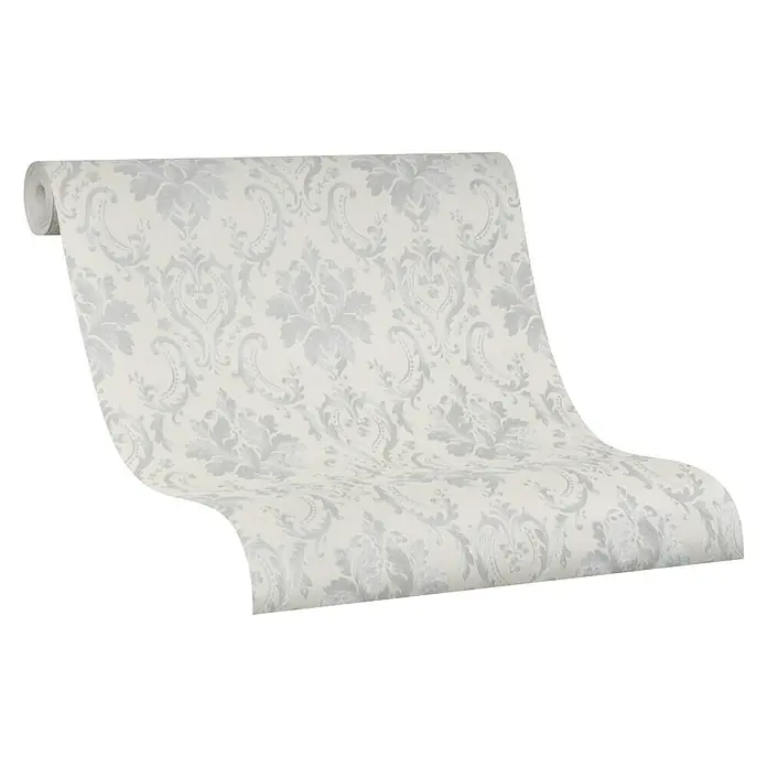 Marburg Home Classic Belvedere Vliestapete Damastmotiv I - Grau/Beige, Ornament, 10,05 x 0,53 m - Eine Rolle stilvoller Tapete mit einem eleganten, weißen Damastmuster. Die Tapete ist ein Hingucker für jeden Raum und verleiht ihm eine edle Note.