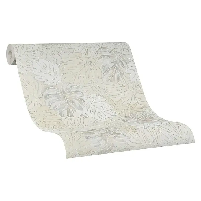Marburg Casual Vliestapete Philodendron - Beige, Floral, 10,05 x 0,53 m - Abbildung einer Rolle eleganter, blass gemusterter Tapete mit botanischen Motiven, ideal für eine stilvolle Wandgestaltung.