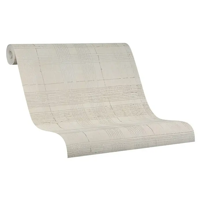 Marburg Casual Vliestapete Karrierte Linien - Beige, Streifen, 10,05 x 0,53 m - Eine Rolle beiger Tapete mit einem subtilen Karo-Muster, ideal für eine stilvolle Wandgestaltung im Innenbereich. Das Design ist unaufdringlich und elegant.