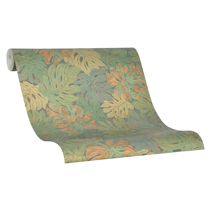Marburg Casual Vliestapete Philodendron - Grün/Gold, Floral, 10,05 x 0,53 m - Eine Rolle tropische Monstera-Blätter-Tapete. Lebendige Farbtöne und ein auffälliges Muster verwandeln jeden Raum in eine tropische Oase.
