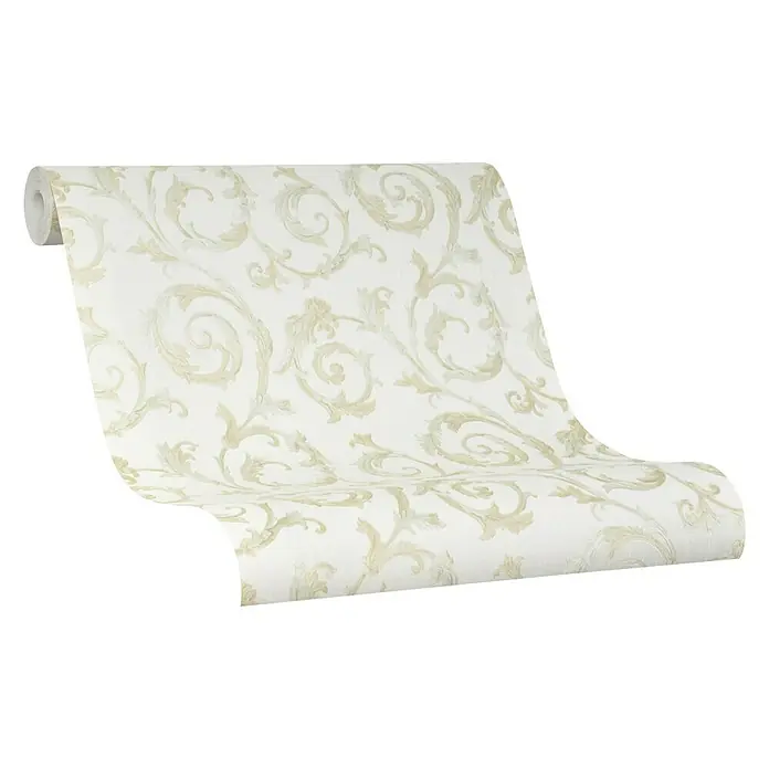 Marburg Home Classic Belvedere Vliestapete Rokkoko-Ranke - Beige, Ornament, 10,05 x 0,53 m - Eine Rolle beiger Vliestapete mit einem eleganten, floralen Muster auf einem neutralen Hintergrund, ideal für stilvolle Innenräume.