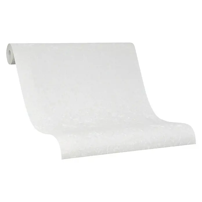 Marburg Home Classic Belvedere Vliestapete Allover-Ranke - Weiß, Floral, 10,05 x 0,53 m - Nahaufnahme einer Rolle weißer Tapete mit subtilem Muster, ideal für eine elegante Wandgestaltung. Die Rolle verspricht eine einfache Anwendung.