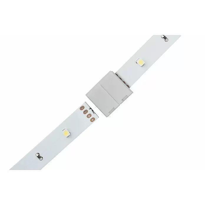 Paulmann Conector clip-to-clip YourLED ECO - 14 x 13,5 x 6 mm, Plástico - Segmentos de tira de LED blanca parcialmente conectados por un conector de plástico blanco.