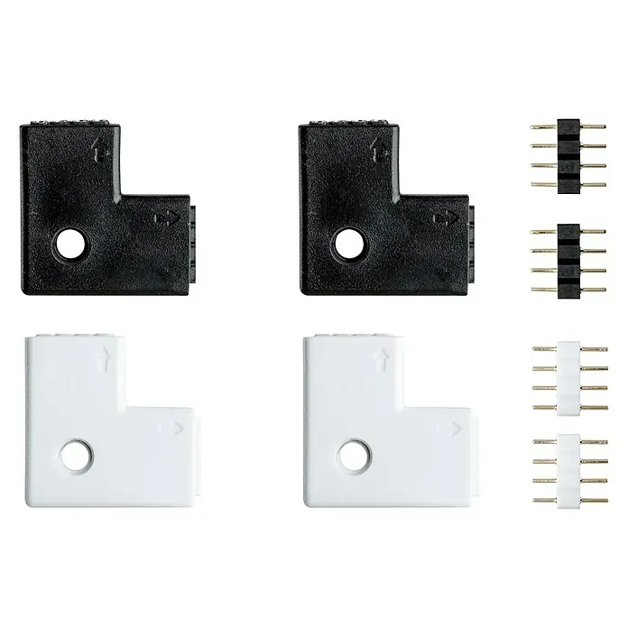 Paulmann Conector de esquina YourLED - 12 pzs. - Kit de conectores para tiras LED: Incluye conectores de esquina en blanco y negro y enchufes para una instalación fácil.