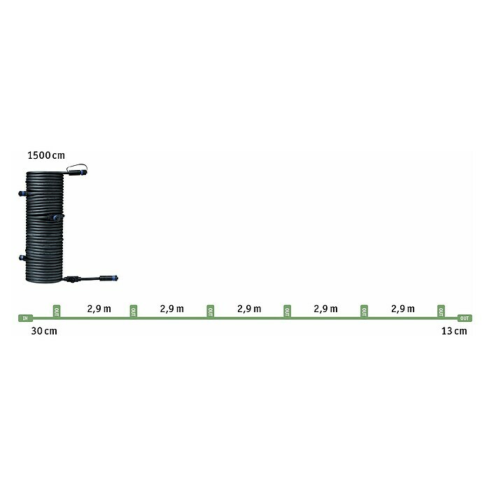 Paulmann Plug & Shine Verbindungskabel15 m, 7 Anschlüsse, IP68 Sketch