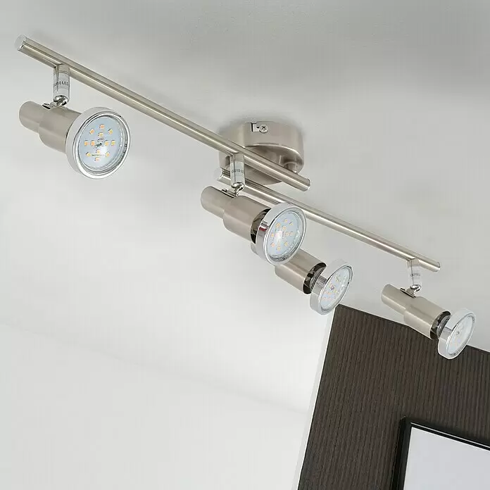 Tween Light LED-Deckenstrahler - 3 W, L x B x H: 675 x 80 x 115 mm, Nickel matt, Anzahl Leuchtmittel: 4 Stk. - Deckenleuchte aus gebürstetem Nickel mit fünf LED-Strahlern.