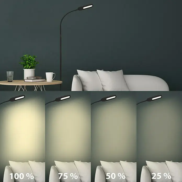 Briloner LED-Stehleuchte - Höhe: 128 cm, Schwarz - Eine schlanke, schwarze Stehlampe mit verstellbaren Helligkeitsstufen, perfekt für jede Leseecke.