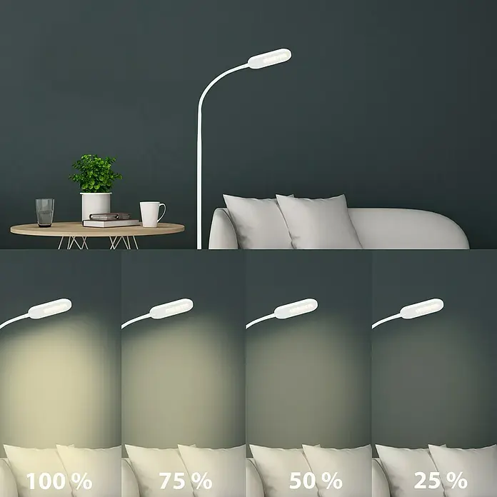 Briloner LED-Stehleuchte - Höhe: 128 cm, Weiß - Elegante Stehlampe mit dimmbarer LED-Beleuchtung für verschiedene Stimmungen, von hell bis gedämpft.