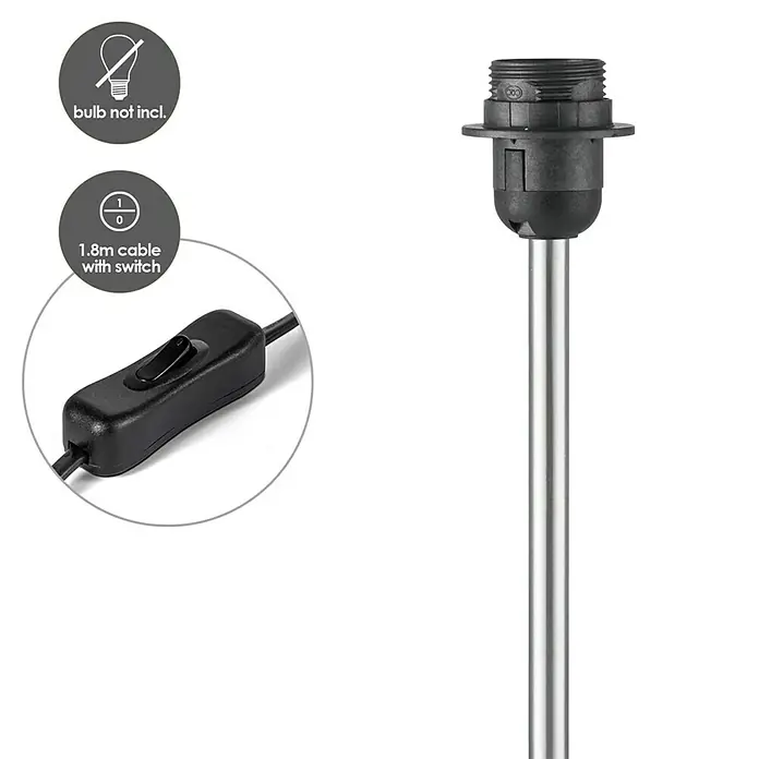 Home Sweet Home Karma Lampenfuß - 60 W, Höhe: 46 cm, Stahl matt, Stahl, E27 - Lampensockel mit 1,8 m Kabel und Schalter, Leuchtmittel nicht enthalten. Ideal für DIY-Lampenprojekte.