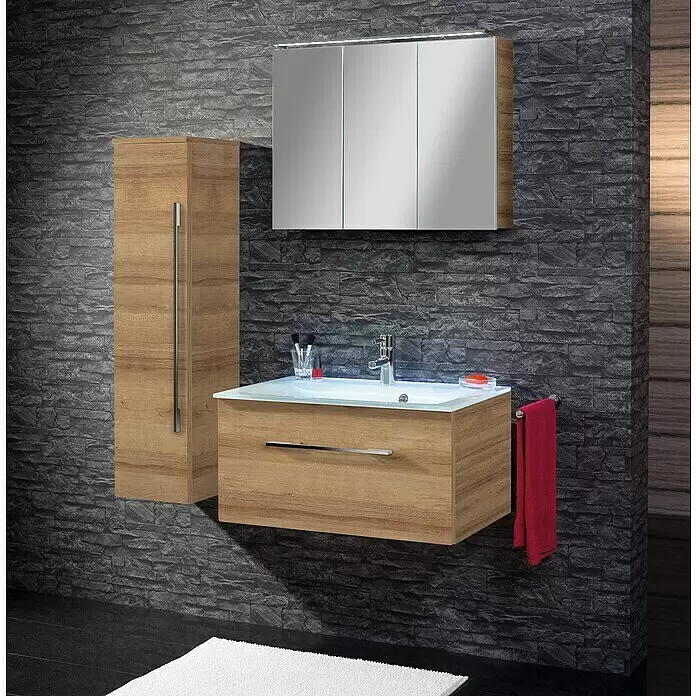 Camargue Stella LED-Spiegelschrank - B x H: 80 x 68,4 cm, Mit Beleuchtung, Berg Eiche - Stimmungsaufnahme