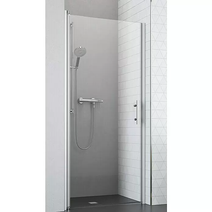 Camargue Vario Nischendusche S3+S9 - 90 x 195 cm, Beschichtet, Silber, 6 mm - Glas-Duschkabine mit Chromrahmen und Griff, mit moderner Chrom-Duschgarnitur und Mischbatterie.