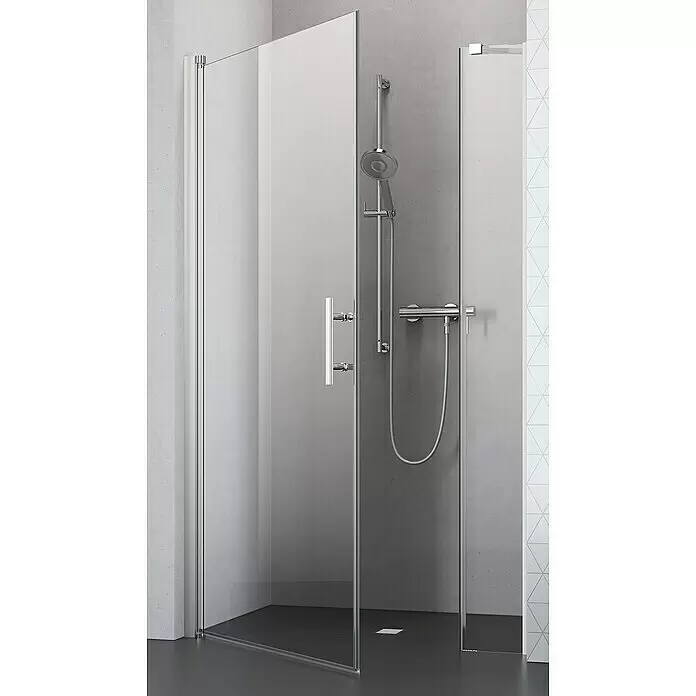 Camargue Vario Nischendusche S1+S17 - 95 x 195 cm, Beschichtet, Silber, 6 mm - Duschkabine aus Klarglas mit Chrombeschlägen, inklusive moderner Duschbrause und Armatur im begehbaren Design.