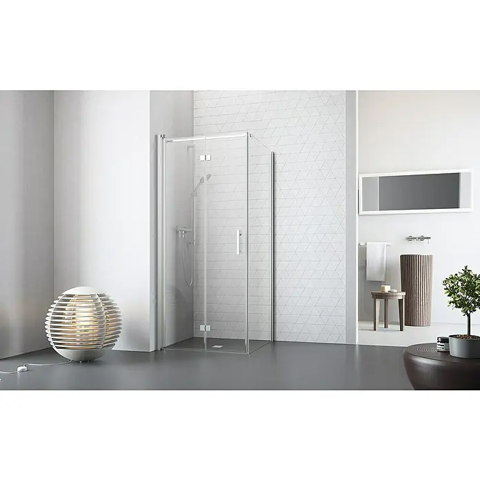 Camargue Vario Eckdusche S52+S5 - L x B x H: 80 x 75 x 195 cm, Beschichtet, Silber, Glasstärke: 6 mm - Elegante Duschkabine mit klarem Glas und Chrombeschlägen. Zeitgemäßes Baddesign mit stilvoller Beleuchtung und modernen Elementen.