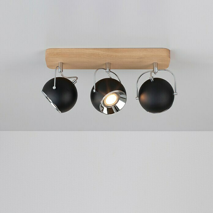 Spotlight Deckenstrahler Ball Wood (5 W, L x B x H: 42 x 11 x 21 cm, Weiß, Schwarz, GU10) | BAUHAUS