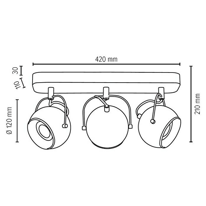 Spotlight Deckenstrahler Ball Wood (5 W, L x B x H: 42 x 11 x 21 cm, Weiß, Schwarz, GU10) | BAUHAUS