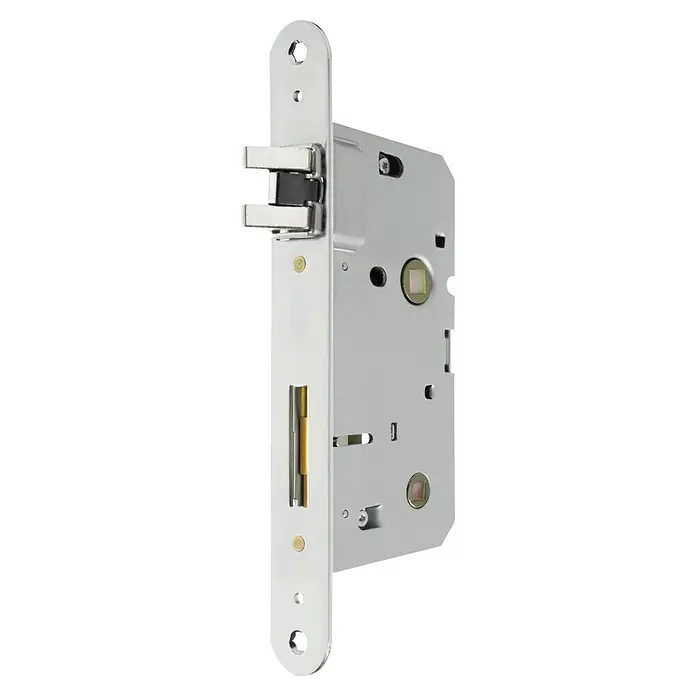 MCM Cerradura empotrable para puerta 1719XR - Ancho: 24 mm, Norma de distancia: 70 mm, Cerradura embutida - Imagen de una cerradura de embutir metálica. Esta cerradura de alta calidad proporciona seguridad y fiabilidad para cualquier puerta.