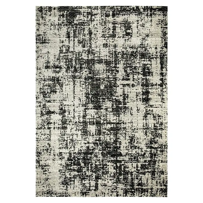 Alfombra exterior Bonnie -  - Alfombra moderna con un patrón abstracto en negro y gris, ideal para espacios de estar elegantes.