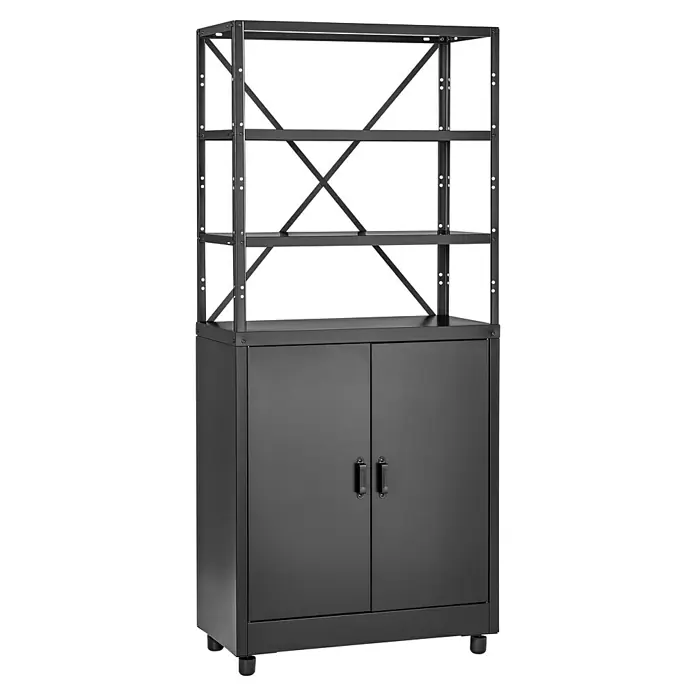 Metall-Mehrzweckschrank - L x B x H: 40 x 80 x 180 cm, Anzahl Türen: 2 Stk. - Das schwarze Metallregal mit Schrank bietet stilvollen Stauraum. Es ist ideal für Zuhause oder das Büro und bietet vielseitige Ablagemöglichkeiten.