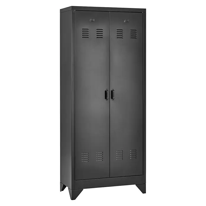 Metall-Mehrzweckschrank - L x B x H: 40 x 80 x 190 cm, Anzahl Türen: 2 Stk. - Ein schwarzer Metallschrank mit zwei Türen und Lüftungsschlitzen bietet viel Stauraum und einen industriellen Look.
