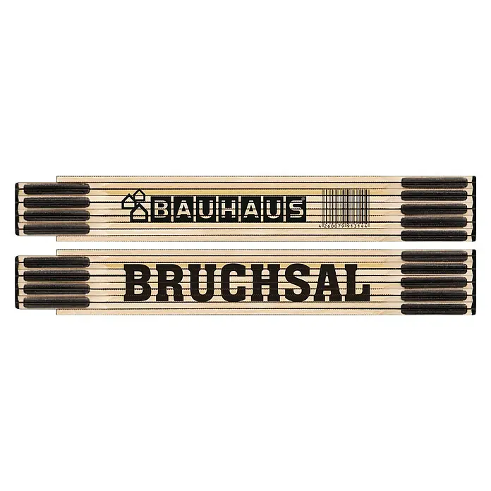 BAUHAUS Zollstock - BRUCHSAL, 2 m - Das Bild zeigt einen Zollstock von Bauhaus Bruchsal. Ein nützliches Werkzeug für genaue Messungen im Handwerksbereich.