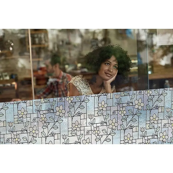 Lámina para ventana GLS-4657 - Multicolor - Vinilo decorativo para ventanas con diseño floral, que ofrece privacidad y permite el paso de la luz. Perfecto para ventanas y puertas de cristal.